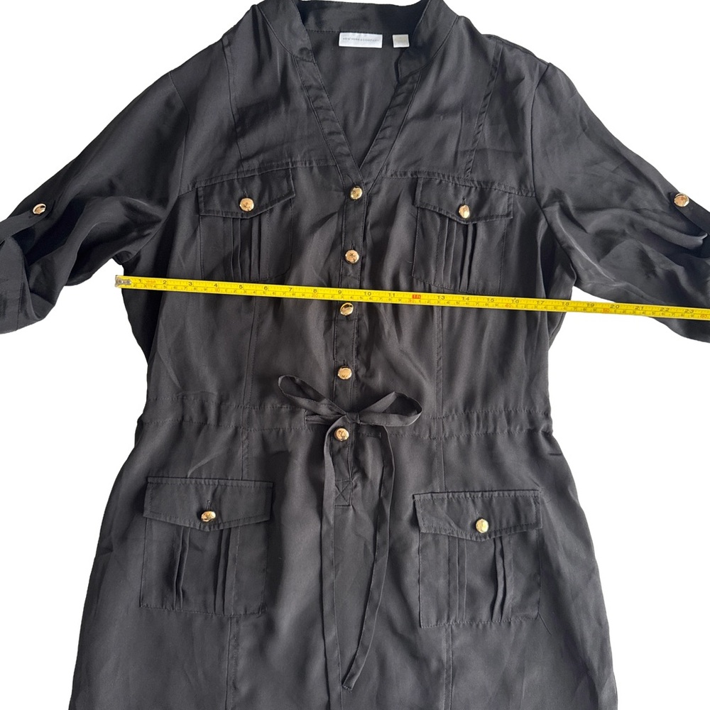 NEW YORK & COMPANY Women’s Classic Black Button Tie Shirt Dress Knee Length Sz L - Picture 6 of 10